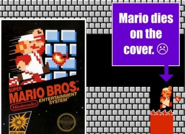 Mario dies on Super Mario Bros. box art